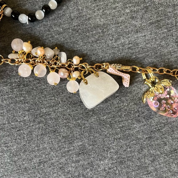 Crystal Quartz, Obsidian & Freshwater Pearls Bag Charm Keychain - Picture 5 of 11